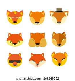 Set fox. Vector  muzzle  different nature