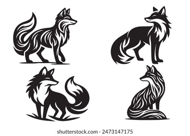 set of Fox vector Fox vector silhouette 