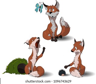 Set of foxes with different emotions