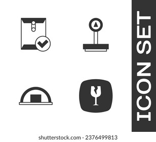 Set Fragile broken glass, Envelope and check mark, Warehouse and Scale icon. Vector