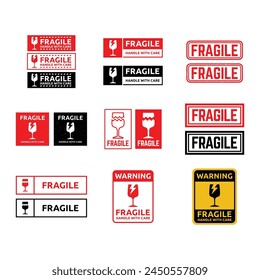 Set of fragile label vector icon for packaging.