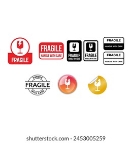Conjunto de Vector de etiqueta frágil icono para el embalaje.