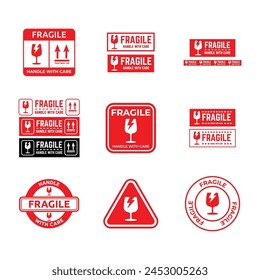 Set of fragile label vector icon for packaging.