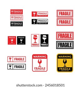 Set of fragile label vector icon for packaging.
