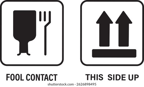 set of fragile package icons set, cargo icon vactor, Containing handle with care, side up, keep dry, step on, throw garbage background
