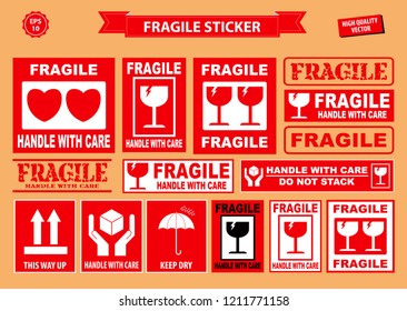 Set of fragile sticker. using on industrial, packaging division, or other cargo industries. eps 10 vector