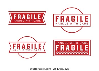 Set of Fragile Warning Labels. Handle With Care Red Packaging Sticker Set for Shipping Safety