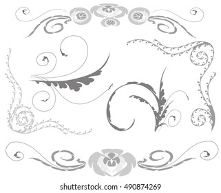 A set of fragments.The set of elements of floral ornament. Vector illustration.