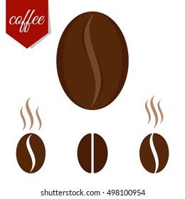 Set of fragrant brown coffee beans. Flat cartoon coffee beans illustration. Objects isolated on a white background.