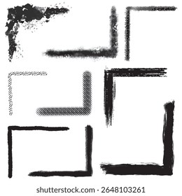 Marco del sistema de 9 bordes negros de la esquina del grunge ilustración abstracta diseño gráfico de Elementos aislados