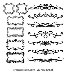 Set of frame with black border Elements Luxury. Vintage decorative ornament design. Label and badge, fancy logo symbols, elegant, calligraphic swirls, flourishes ornate vignettes. Vector illustration
