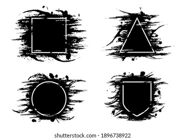 Set of frame black grunge abstract background template. square, triangle, round, and shield lines.