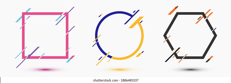 Set of frame border geometric circle, square, hexagon with diagonal line motion isolated on white background flat design. Vector illustration