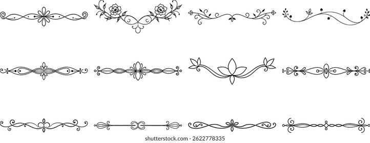 Set of Frame borders and text dividers, monochrome vectors collection