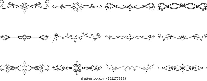 Set of Frame borders and text dividers, monochrome vectors collection