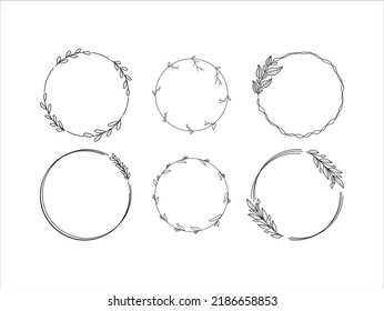 Set of Frame Circle Leaves on White Background