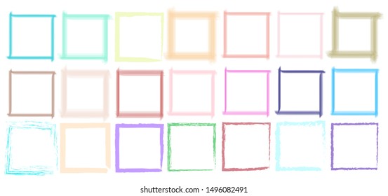 Set frame color squares brush stroke. Grunge brush vector hand drawn icon. Repeated irregular strokes with polka dots and a brush. Model trends drawn by hand. Grunge, sketch