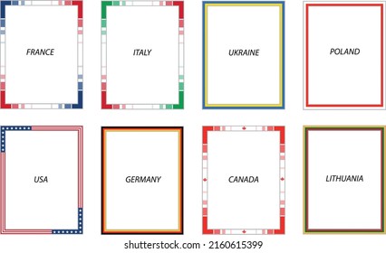Vektorgrafik-Kollektion von Rahmenfarben nationaler Flaggen von Ländern