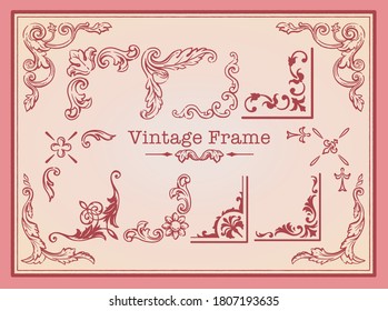 Set of frame corners in vintage style. Vector illustration.