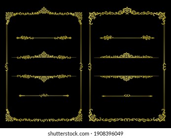 A set of frame designs with golden gorgeous corner decorations and dividers 