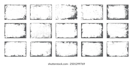 Set of frame different distressed black texture. Distress overlay vector textures. Set of dotted abstract frame. Distressed overlay texture.	