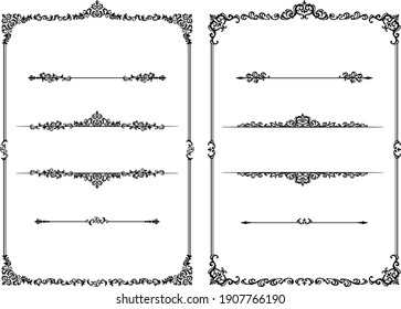 A set of frame and divider designs with classic and gorgeous top and bottom decorations