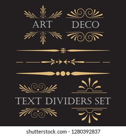 set of frame elements with elegant swirls, text separetors in art deco style, set of vintage text dividers, decoration for paper documents, line and waves vector isolated, design elements