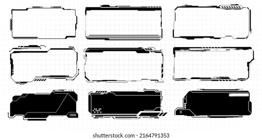 A set of frame elements, futuristic user interface screens. Abstract design of the control panel layout. Sci-fi blank display isolated on white background. Vector illustration