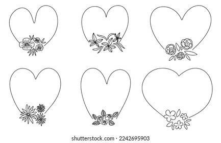 Set of frame with flower in doodle style. Vector illustration.