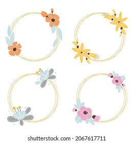 Set aus Rahmen mit Blumen. Kollektion von Vektorgrafik-Rundrahmen  
