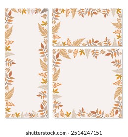 Set Frame with Forest Ornament, Leaves. Design backgrounds for social media banner. Set of instagram post frame templates. Mockup for personal blog or shop. Layout for promotion. Vector