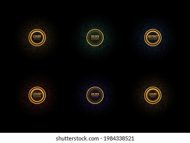 Set of frame with gold glitter halftone dotted. Abstract Circular Retro Pattern. Golden circles, dots pattern, vector, grunge.