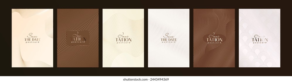 Set of frame with gold wavy lines. Luxury golden invitations, postcards, covers for weddings, events. Premium vip template design