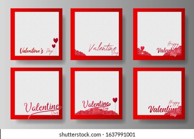 Set Frame Happy Valentine's Day Poster Template Premium Vector