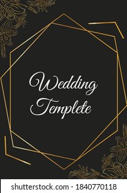 Set Frame hexagon wedding invitation. Lily flowers bakground. Flowers templete with golden effect.