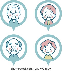 A set of frame icons of smiling senior men and women