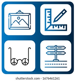 Set of frame icons. Such as Picture, Ruler, Sunglasses, Signboard , frame icons