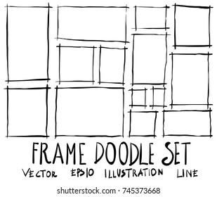 Set of Frame illustration Hand drawn doodle Sketch line vector