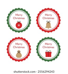 Set of frame illustrations with Christmas icons. Icons including ornaments, gifts, bells, etc.