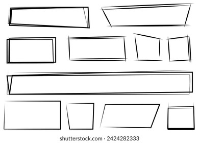 Set of frame line doodle style. Hand drawn, scribble, vignetting, square frame collection. Vector illustration