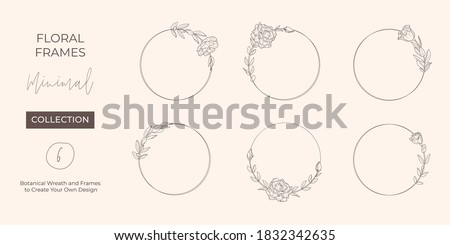 Set frame of Lisianthus Flowers and branches. Round icon in a trendy minimalistic linear style. Vector Floral logo. Template for cosmetics logo, beauty Studio, hair salon, handmade, spa ストックフォト © 