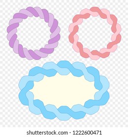 Set. Frame made of woven rope. Vector elements on isolated transparent background.
