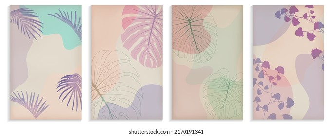 conjunto de marcos con hoja de palma. fondo tropical de la jungla, vector de planta