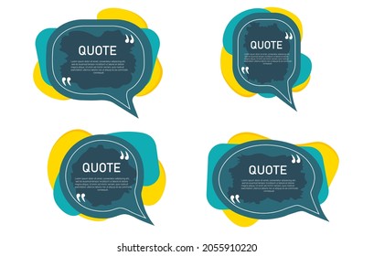 Set of frame for quotes. Speech bubble icon. Template with a text box inside. Bright blank quote box with information, popular expression. Vector illustration with shadow.