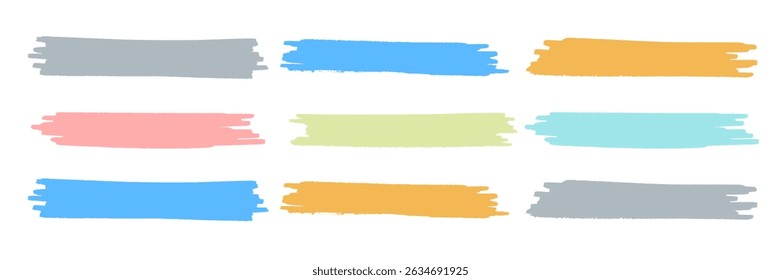 set frame rectangle orange yellow green blue brush stroke. Grunge brush vector hand drawn icon. Repeated irregular strokes with polka dots and a brush. Model trends drawn by hand.