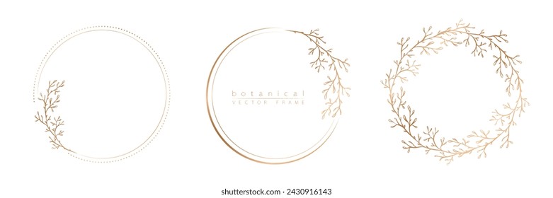 Set of frame templates in minimal linear style with hand drawn branches and leaves. Elegant frame. Botanical vector illustration for labels, corporate identity, wedding invitation, logo, save the date