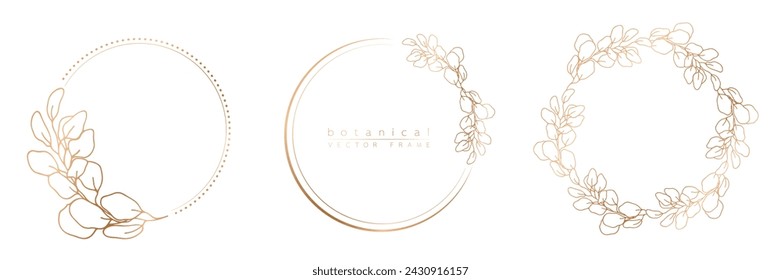 Set of frame templates in minimal linear style with hand drawn branches and leaves. Elegant frame. Botanical vector illustration for labels, corporate identity, wedding invitation, logo, save the date