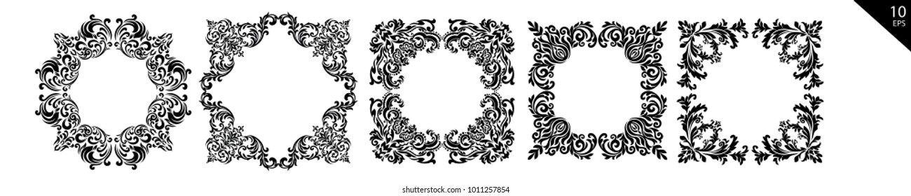  Set Frame  with vintage pattern.Background with floral design.
