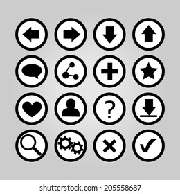 Set of framed black and white vector icons for web - flat design