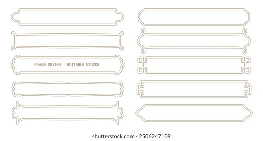A set of framed designs with various decorations. Long Title Frame Decoration. Editable stroke. 